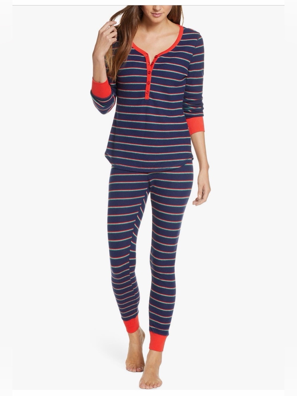Nordstrom Women’s Color Striped waffle knit long John’s Pajama Set